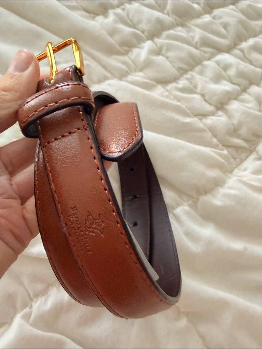 Beverly Hills Polo Club Brown Leather Belt with Gold Buckle